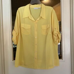 Susan Graver yellow three-quarter sleeve blouse